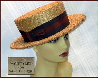Vintage Straw Hat with Label Ivy Styled for Varsity Shop
