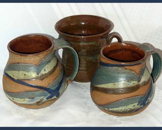 Pretty Signed Pottery Mugs