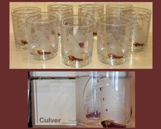 Culver Clipper Ship Cocktail Glasses; Set of 8 with Original Boxes