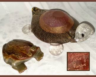 Mario Gambaro Murano Signed Turtle & Onyx Frog