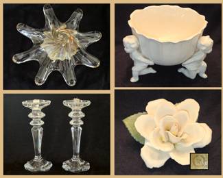 Glass Starfish, Vintage Bowl with Cherubs, Candle Holders and Capodimonte Flower