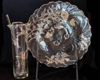 Silver Overlay Martini Shaker and Silver Overlay Platter