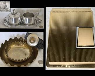 BW Buenilum Cream and Sugar, Brass Bowls, Mexican Belt and Vintage Estee Lauder Calendar