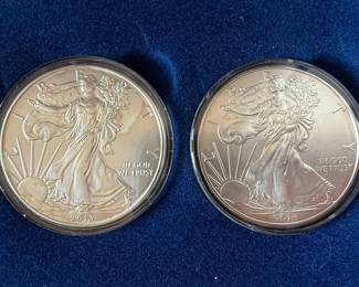 2013 and 2014 American Silver Eagle Coins with National Collector's Mint Display Case with COA