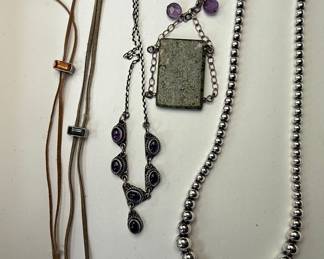 Assorted Fashion Jewelry Necklace Collection with Amethyst and Stone Pendants