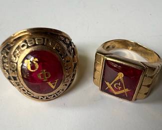 10K Yellow Gold Masonic and Collegiate Rings