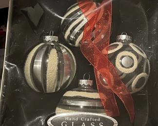 Black and White Swirl Glass Christmas Ornament Set