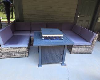 Wicker Style Sectional Sofa with Gas Fire Pit Table