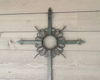 Wrought Iron Style Sunburst Cross Wall Decor