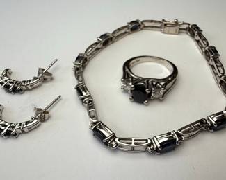 14k White Gold Sapphire and Diamond Jewelry Suite