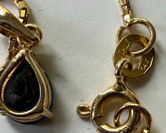 14k Gold Pear-Shaped Sapphire Pendant Necklace