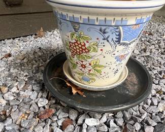 Vintage Hand-Painted Italian Style Ceramic Planter with Saucer