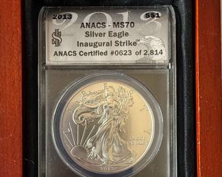 2013 American Silver Eagle MS70 ANACS Inaugural Strike in Display Box
