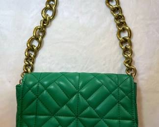 Zara Green Quilted Shoulder Bag with Chain Strap