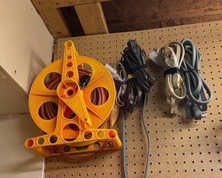 Extension Cord Reel and Assorted Cords