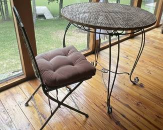Vintage Wrought Iron and Rattan Bistro Set with 4 Chairs