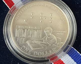 2009 Louis Braille Bicentennial Silver Dollar with COA