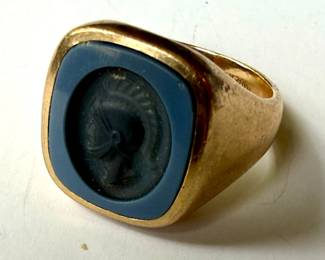 10K Gold Hematite Intaglio Ring