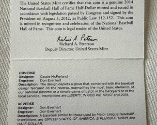 2014 National Baseball Hall of Fame Uncirculated Half-Dollar with COA