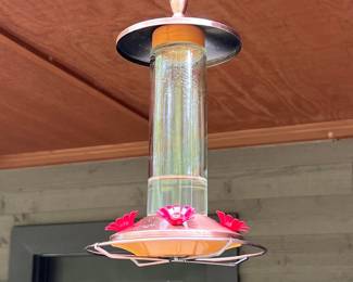 Copper Finish Glass Hummingbird Feeder with Red Flower Ports