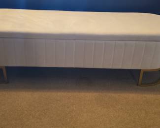 Modern Channel Tufted Velvet Storage Bench with Gold Metal Legs