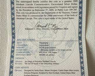 2009 Lincoln Bicentennial Silver Dollar Proof with COA
