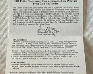 2011 United States Army Commemorative Proof Clad Half-Dollar with COA