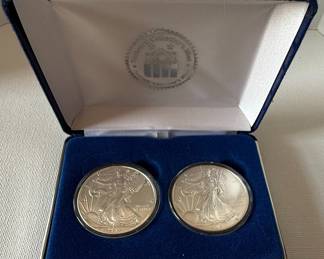 2013 and 2014 American Silver Eagle Coins with National Collector's Mint Display Case with COA