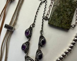 Assorted Fashion Jewelry Necklace Collection with Amethyst and Stone Pendants