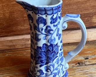 Andrea by Sadek Blue and White Floral Pitcher