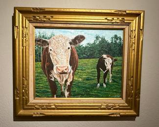 Hereford Cow and Calf Oil Painting
