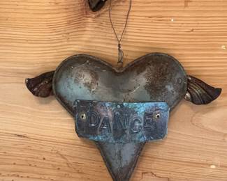 Folk Art Style Metal Heart Wall Hanging with Wings - "Dance"
