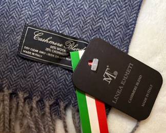 Linea Emmeti Cashmere Blend Scarf - Blue Herringbone