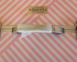 Beautify Pink Stripe Makeup Train Case with Craft/Bead Supplies