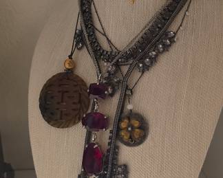 Layered Statement Necklace with Charms and Crystals Style