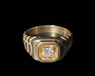 Men's 14K Yellow Gold Diamond Solitaire Ring
