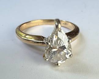 14k Gold Pear Shape Diamond Solitaire Ring
