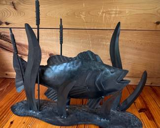 Metal Bass Fish Sculpture Style