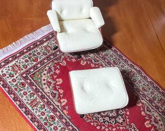 Miniature Persian Style Rug and Miniature Chair with Ottoman