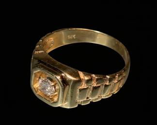 Men's 14K Yellow Gold Diamond Solitaire Ring
