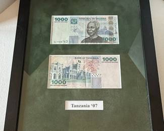 Framed Bank of Tanzania 1000 Shilling Banknote Set