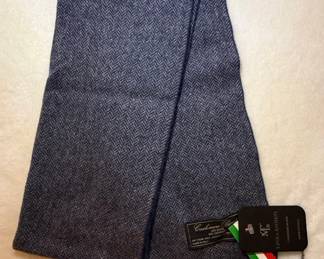 Linea Emmeti Cashmere Blend Scarf - Blue Herringbone