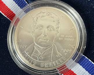 2009 Louis Braille Bicentennial Silver Dollar with COA