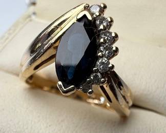 Marquise Cut Sapphire and Diamond Ring