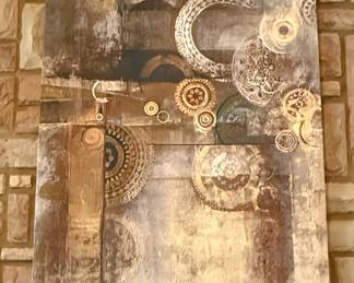Abstract Geometric Canvas Art with Metallic and Textured Elements