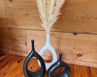 Set of 2 Matte Black Ceramic Donut Vases