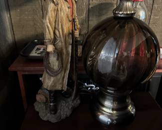 American Cowboy Trail Boss and MCM Glass Lamp