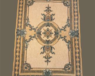 Cream traditional runner with blue and gold medallion design