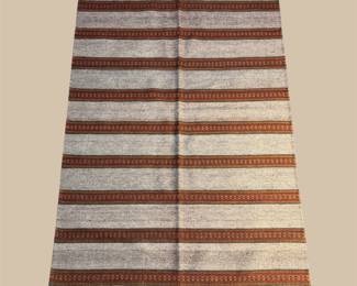 Ivory and burgundy striped rug with clean linear design