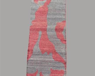 Contemporary gray rug with bold coral-red abstract design